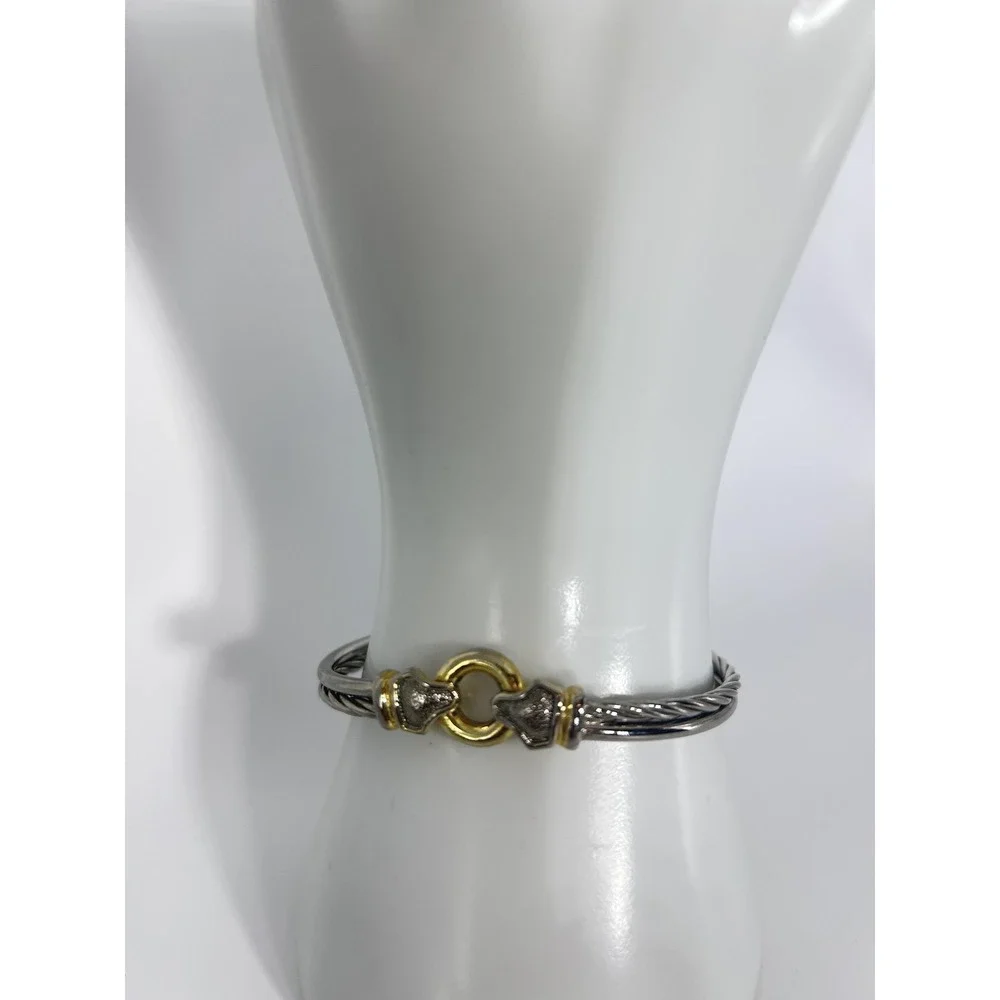 Bracelet Silver Tone Cable Bangle Two Tone Gold Circle Box Clasp Womens Jewelry